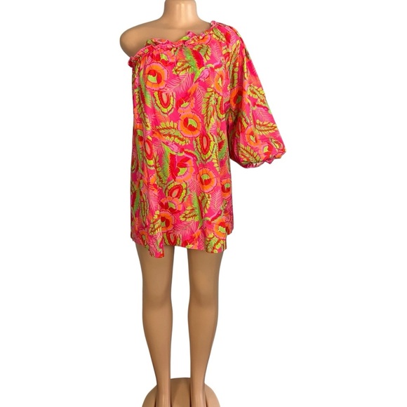 Show Me Your MuMu High Volume Mini Dress Tropical Pink Print - Picture 3 of 11